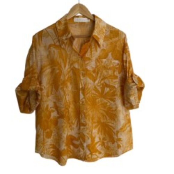 Zimmermann Mae Short Sleeve Shirt in Amber Palm 3 (8-10) - Picture 2 of 9